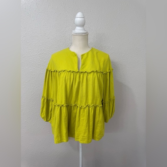 Marc New York Andrew Mark Tiered Pleated  Ruffle Balloon Sleeve Sz M - Picture 1 of 9